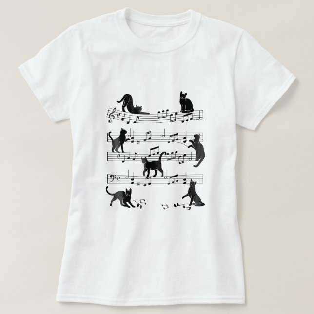 Cat Kattunge spelar Music Clef Piano Musician Art T Shirt (Design framsida)