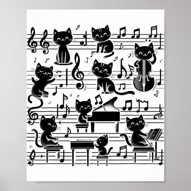 Cat Kattunge spelar upp musikanteckning Clef Music Poster (Framsidan)