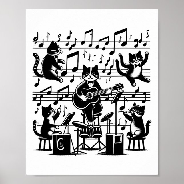 Cat Kattunge spelar upp musikanteckning Clef Music Poster (Framsidan)