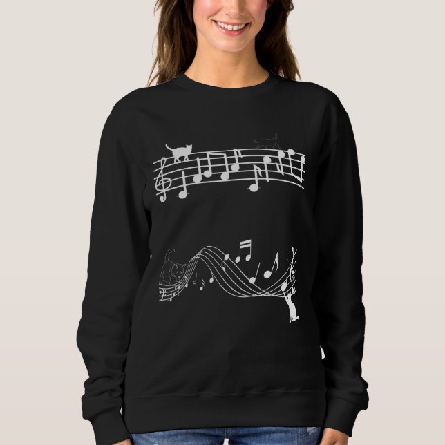 Cat Kattunge spelar upp musikanteckning Clef Music T Shirt (Framsida)