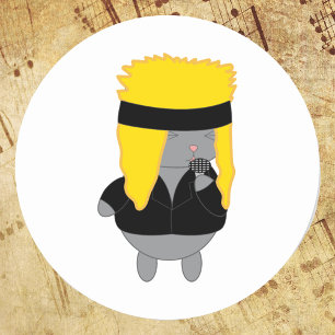 Cat Kawaii Hair Metall Band Singer Runt Klistermärke