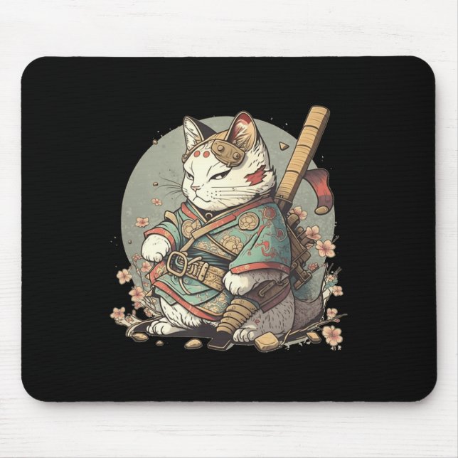 Cat Kawaii Stil Samurai Anime Kitten Japanska Musmatta (Framsidan)