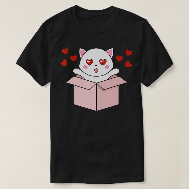 Cat Kawaii Valentines day Cute Kitten Heart VDay P T Shirt (Design framsida)