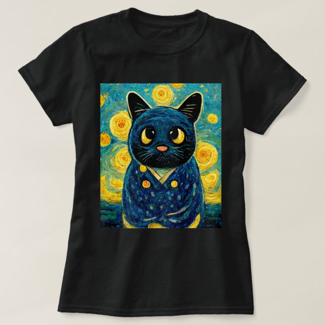 Cat Kawaii Van Gogh Starry Night Cat Mamma Cat Pap T Shirt (Design framsida)