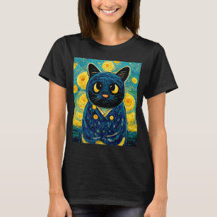 Cat Kawaii Van Gogh Starry Night Cat Mamma Cat Pap T Shirt