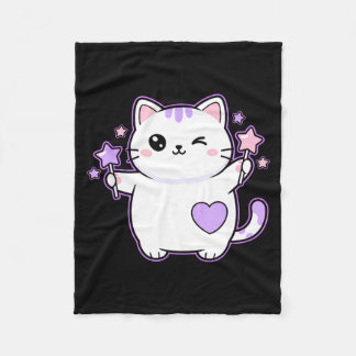 Cat Kawaii Winking Cat Magical Star Wand, Cute Cat Fleecefilt
