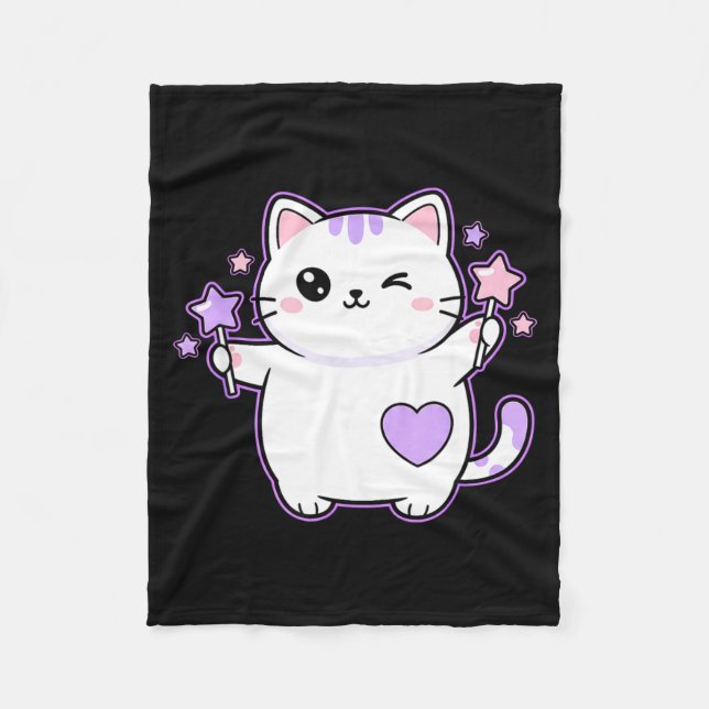 Cat Kawaii Winking Cat Magical Star Wand, Cute Cat Fleecefilt (Framsidan)
