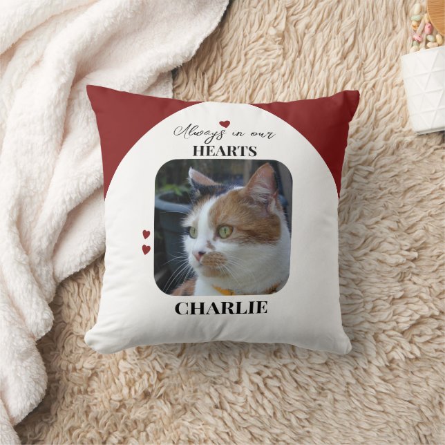 Cat Keepsaké Pet 2 foton Memorial-burgundi Kudde (Filt)