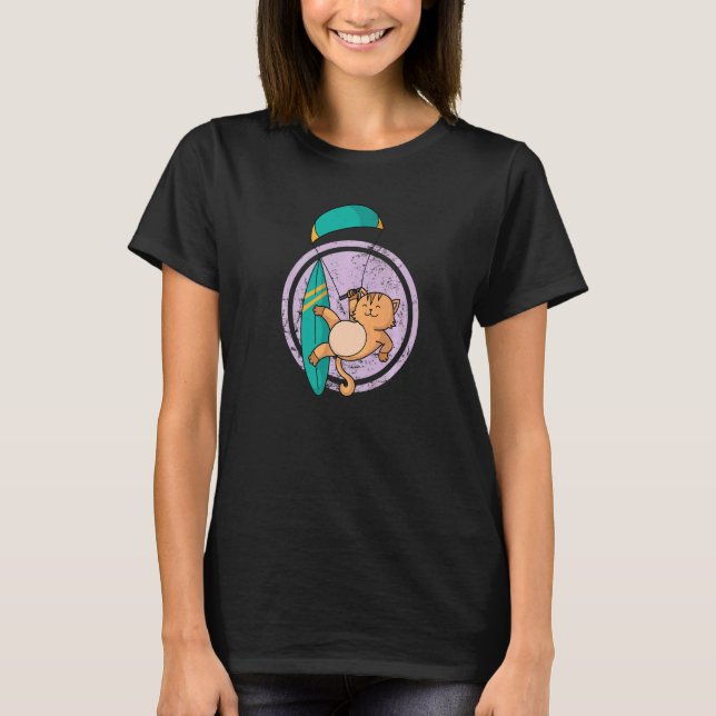 Cat Kite Surfing T Shirt (Framsida)