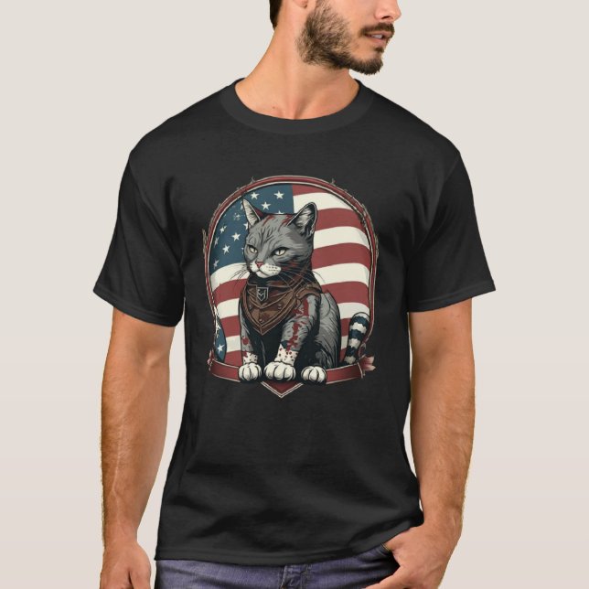 Cat Kitten 4th Of July American Flag T Shirt (Framsida)