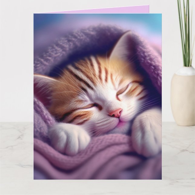 CAT KITTEN ART SLEEPING BLANKET BIRTHDAY Card Kort (Framsida)
