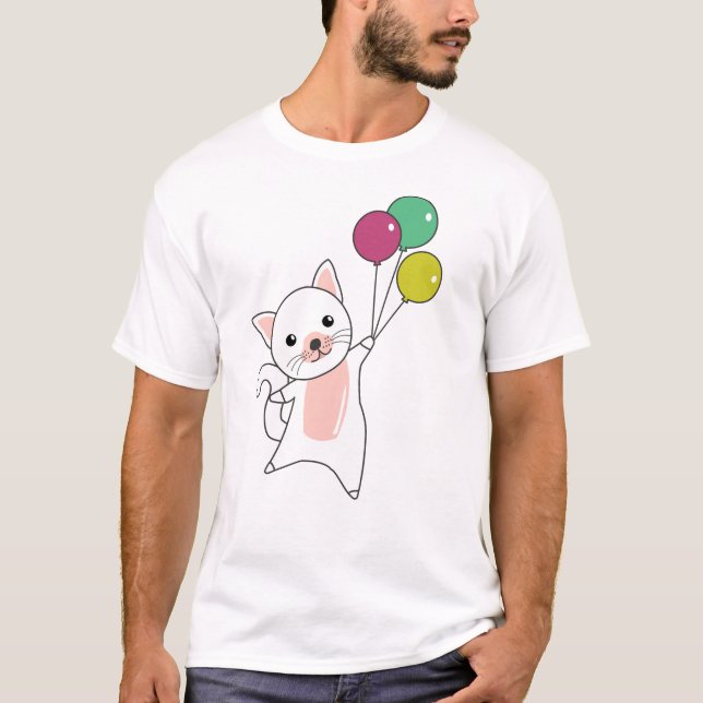 Cat Kitten Balloons Cute Animals Kids T Shirt (Framsida)