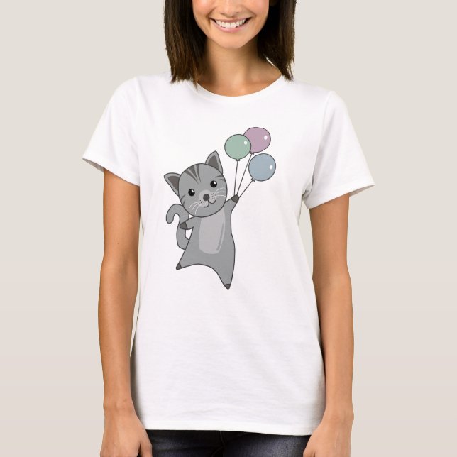 Cat Kitten Balloons Cute Animals Kids T Shirt (Framsida)