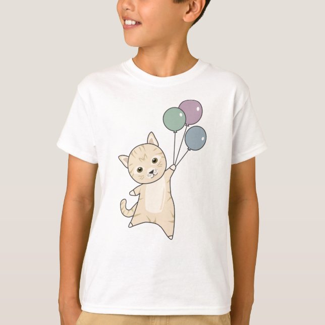 Cat Kitten Balloons Cute Animals Kids T Shirt (Framsida)