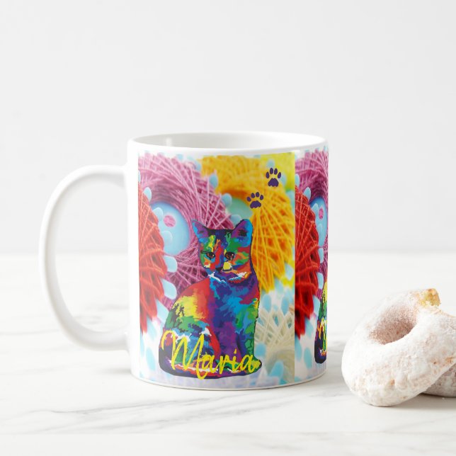 Cat Kitten Colorful Yarn Rand Mugg (Med munk)