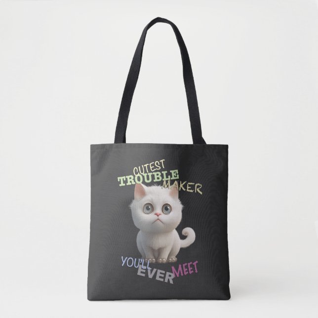 Cat Kitten Cuttest Trouble Maker Cute Adsible Roli Tygkasse (Framsida)