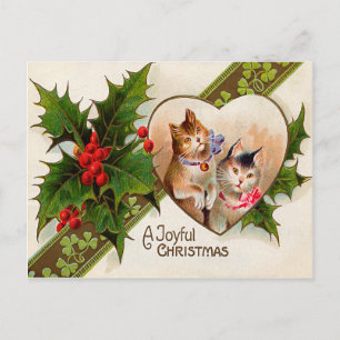 Cat Kitten Heart Shamrock Holly Vykort