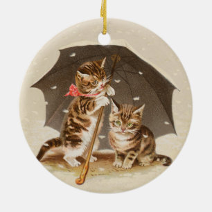 Cat Kitten kattunge antique vintage söt Söt Julgransprydnad Keramik