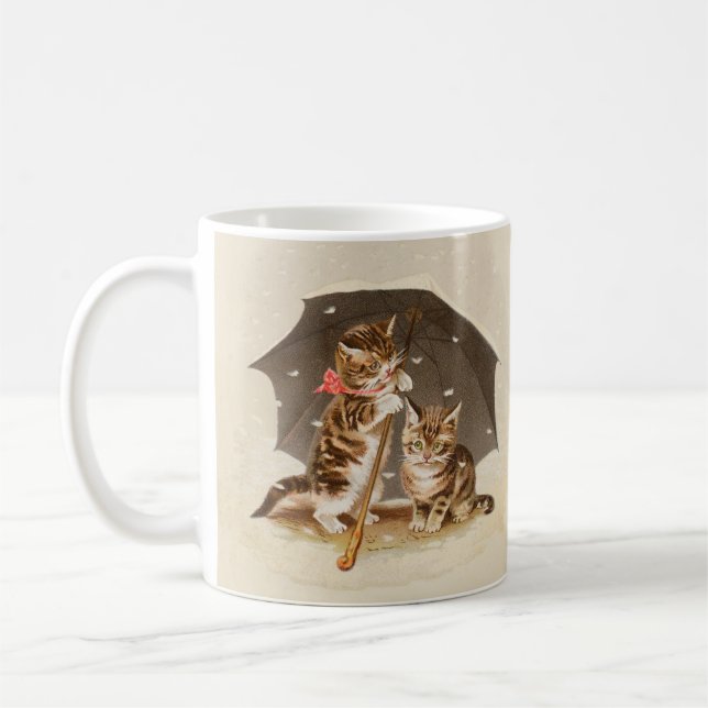 Cat Kitten kattunge antique vintage söt Söt Kaffemugg (Vänster)