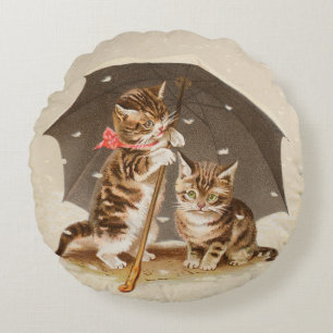 Cat Kitten kattunge antique vintage söt Söt Rund Kudde