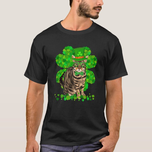 Cat Kitten Kattunge St. Patrick's Day Cute Shamroc T Shirt (Framsida)