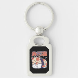 Cat Kitten Kitten Asian Food Älskare Rektangulärt Silverfärgad Nyckelring