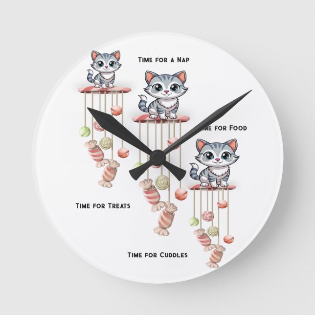 Cat Kitten Meow Clock Rund Klocka (Framsida)