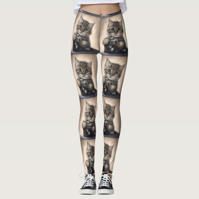 CAT KITTEN PAPARAZZI yoga byxor-balkar Leggings (Framsida)