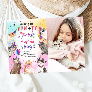 Cat Kitten Party Pawty Animals Girl Birthday Inbjudningar
