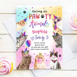 Cat Kitten Party Pawty Animals Girl Birthday Inbjudningar
