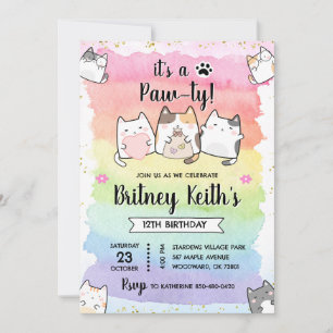 Cat Kitten Rainbow Birthday Boy Girl-inbjudan Inbjudningar