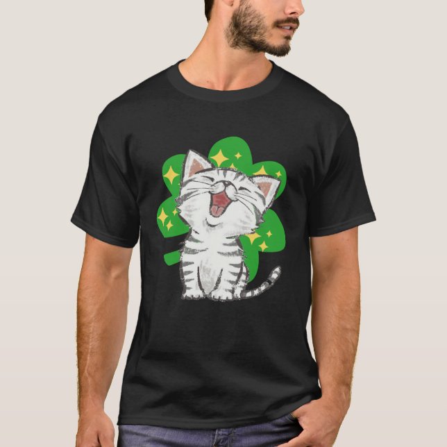 Cat Kitten Shamrock Lucky St Patricks Day T Shirt (Framsida)