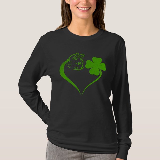 Cat  Kitten St Patricks Day Shamrock Irish  Heart T Shirt (Framsida)