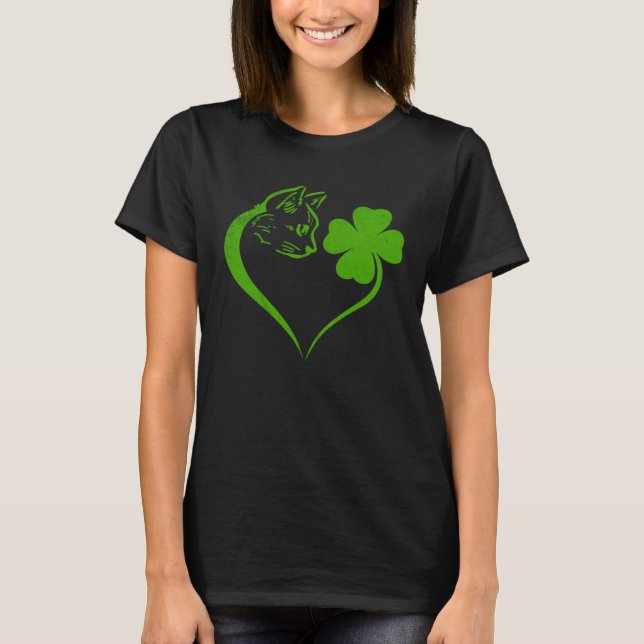 Cat  Kitten St Patricks Day Shamrock Irish  Heart T Shirt (Framsida)