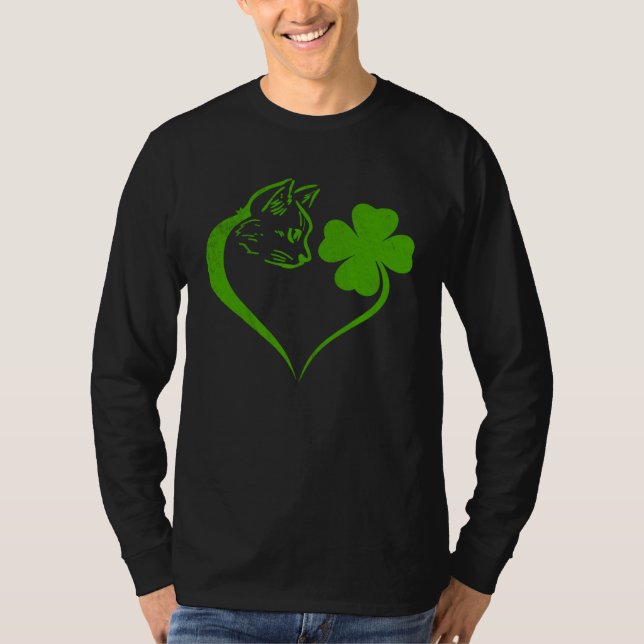 Cat  Kitten St Patricks Day Shamrock Irish  Heart T Shirt (Framsida)