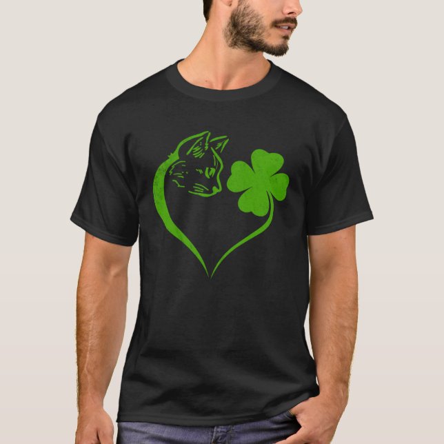 Cat  Kitten St Patricks Day Shamrock Irish  Heart T Shirt (Framsida)