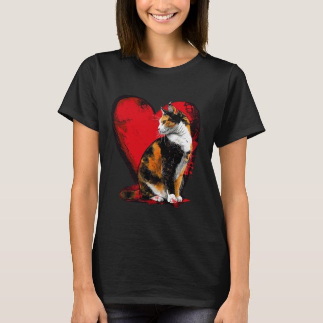 Cat Kitten Valentines Mor Fars dag Red Hear T Shirt (Framsida)
