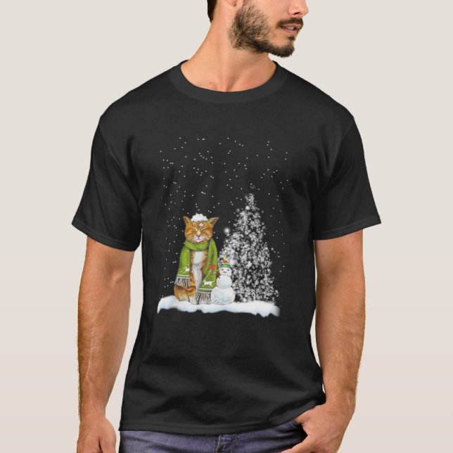 Cat Kitten Winter Scarf Snowman Christmas Tree Xma T Shirt (Framsida)