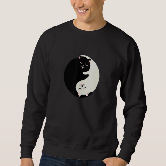 Cat Kitten Yin White Yang Black Animal Balance Sym Lång Ärmad Tröja (Framsida)
