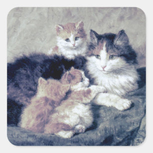 Cat & Kittens Henriette Ronner-Knip Sticker Lakan Fyrkantigt Klistermärke