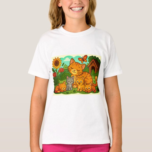 Cat, Kittens, Mother Cat T Shirt (Framsida)