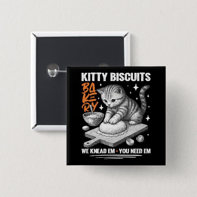 Cat Kneading Baker Kattunge Biscuits Vi kände dig Knapp (Framsida & baksida)