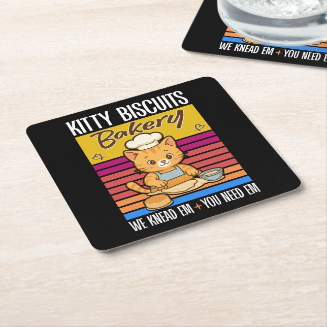 Cat Kneading Baker Kattunge Biscuits Vi kände dig Underlägg Papper Kvadrat (Vinklad)