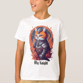 Cat Knight Warrior with Fire T Shirt