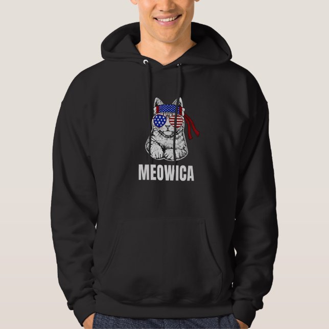 Cat Labor Day Meowica Merica Men USA American Flag Hoodie (Framsida)