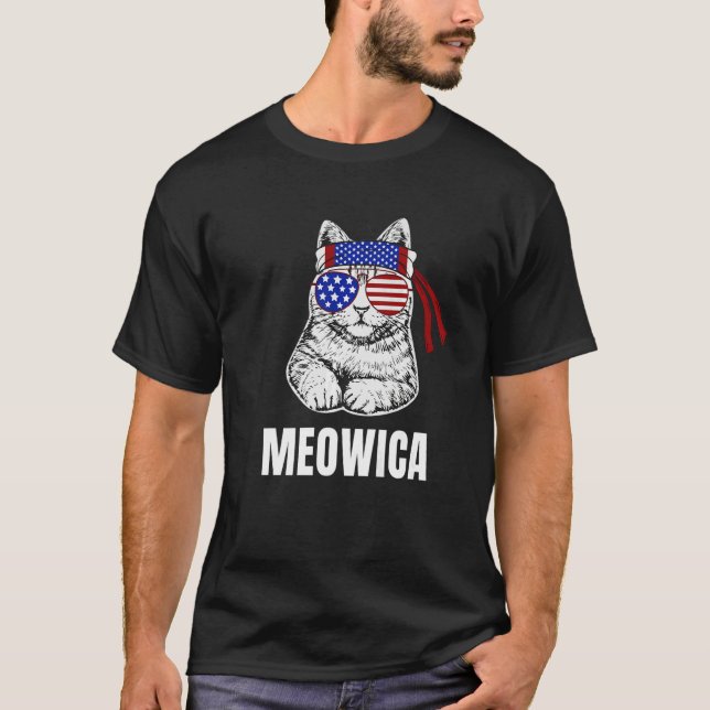 Cat Labor Day Meowica Merica Men USA American Flag T Shirt (Framsida)