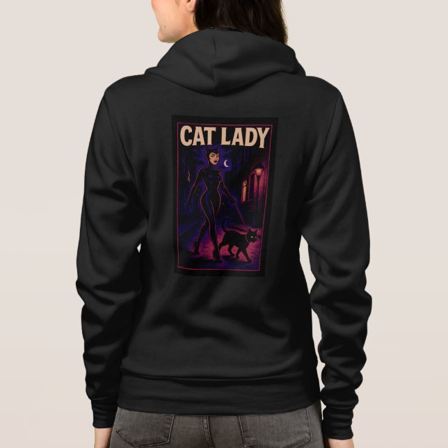 Cat Lady -Cats Art Lover- City Night Comic Graphic T Shirt (Baksida)