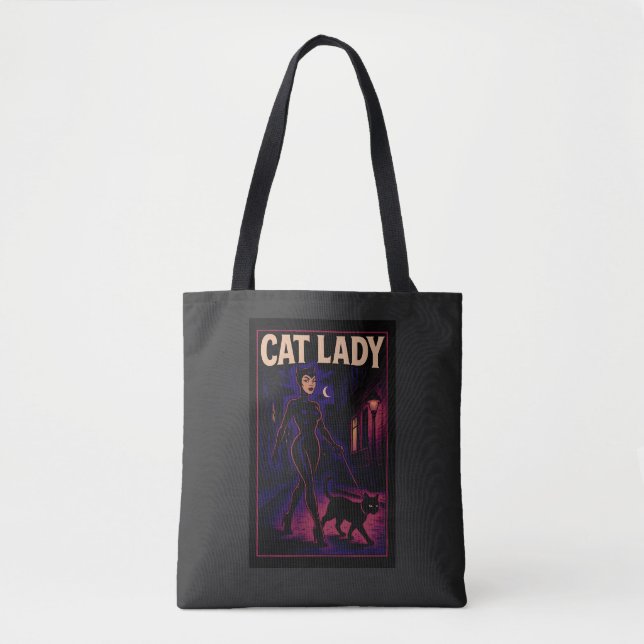 Cat Lady -Cats Art Lover- City Night Comic Graphic Tygkasse (Framsida)