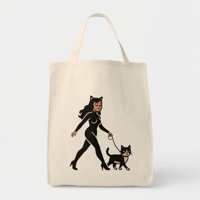 Cat Lady Cutie Tuxedo Katt | Kattmamma Tecknad Gra Tygkasse (Framsidan)