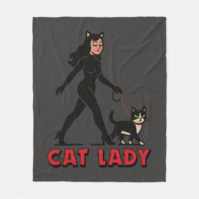 Cat Lady - Tuxedo Cats Lover - Comic Art Graphic Fleecefilt (Framsidan)